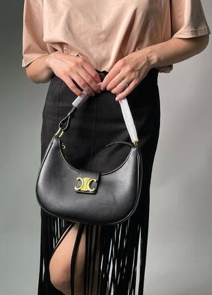 Женская сумка селин черная натуральная кожа celine ava triomphe soft bag in smooth calfskin black