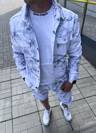 Білий літній костюм чоловічий шорти сорочка