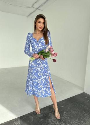 Голубое платье, цветочный принт2 фото