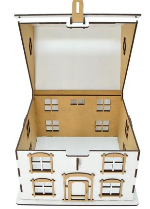 Весільна скарбниця будиночок 20 см будинок для грошей дерев'яна коробка скриня скарбничка на весілля весільна коричневий дах5 фото