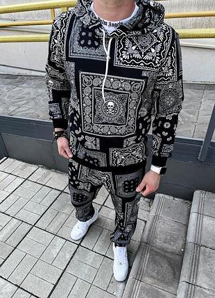 Черно белый спортивный костюм худи штаны2 фото