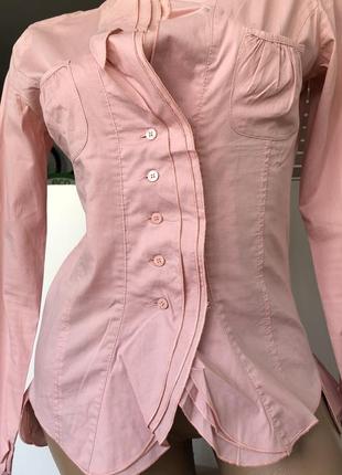 Розовая чайная роза блуза рубашка с рюшами3 фото