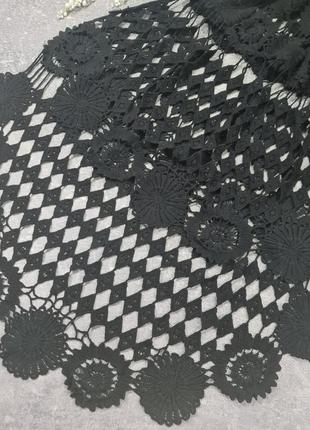 Пляжная вязаная кружевная туника платья черная полупрозрачная сетка4 фото