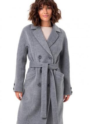 Пальто женское миди, демисезонное, шерстяное, двубортное, осеннее, весеннее, бренд, серое1 фото