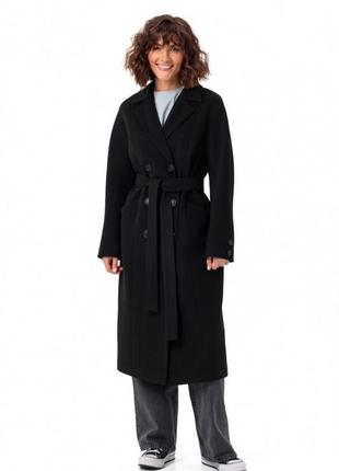 Пальто женское миди, демисезонное, кашемировое, шерстяное, двубортное, бренд черное3 фото