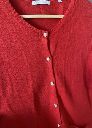 Роскошный красный кардиган 100% меринос шерсть красного цвета2 фото