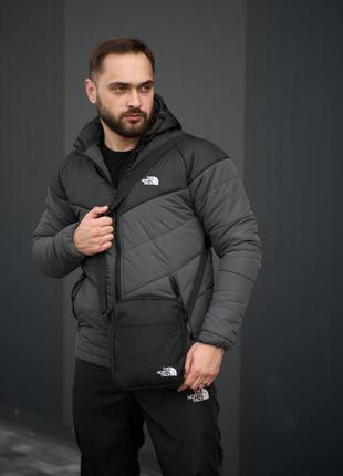 Комплект куртка the north face черно-серая + штаны tnf. + барсетка tnf у подарунок!