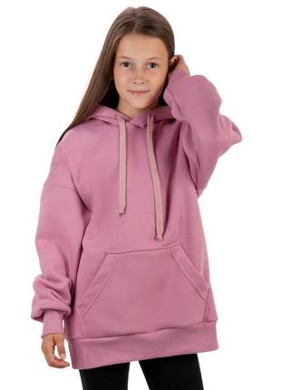 Подростковое худи оверсайз розовое пудровое утепленное на флисе, теплая объемная кофта oversize подростковая толстовка на флисе разовая