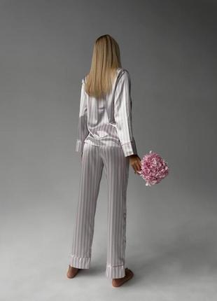 Женская пижама шелк туречкина на пуговицах рубашка и брюки в полоску4 фото