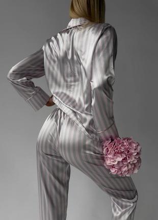 Женская пижама шелк туречкина на пуговицах рубашка и брюки в полоску3 фото