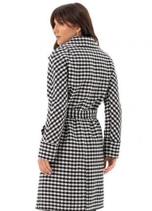 Пальто женское миди оверсайз, демисезонное, шерстяное, двубортное на пуговицах, в клетку черно белое7 фото