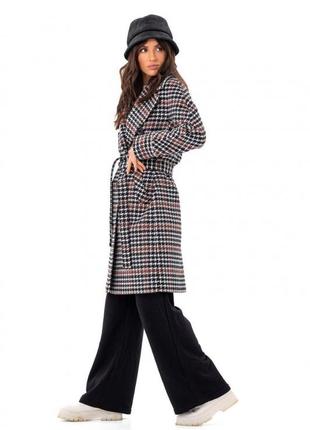 Пальто женское миди зимнее, шерстяное, утепленное, на пуговицах, оверсайз, в клетку красно черное3 фото
