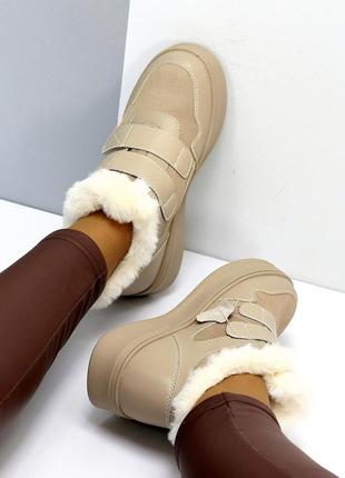 Спортивные ботинки на липучках "river", мокко, натуральная кожа/замша, зима7 фото