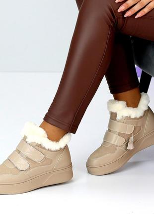 Спортивные ботинки на липучках "river", мокко, натуральная кожа/замша, зима2 фото