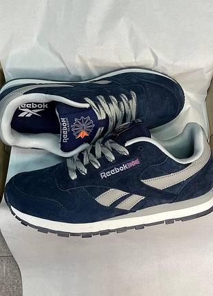 Топ ❗️ замшевые кроссовки reebok classic leather blue silver