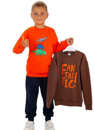 Набір теплих світшотів з динозаврами, світшот теплий з начосом, комплект теплых свитшотов дино, теплый свитшот с начосом