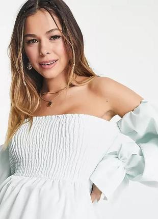 Платье коктельное с бюстом резинкой asos светло-салатовое3 фото