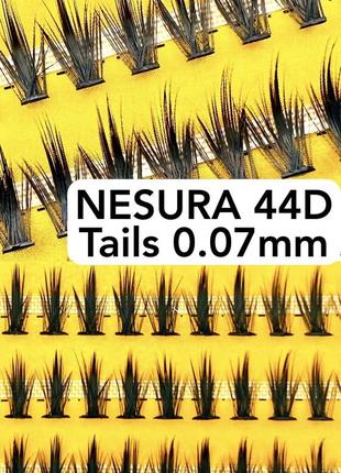 Пучкові накладні вії nesura tails 44d вигини c та d несура хвости