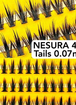 Пучкові накладні вії nesura tails 44d вигини c та d несура хвости2 фото