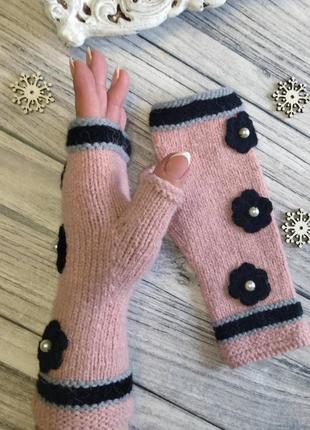 Вязаные женски митенки - перчатки без пальцев - митенки спицами - подарки для девушки...