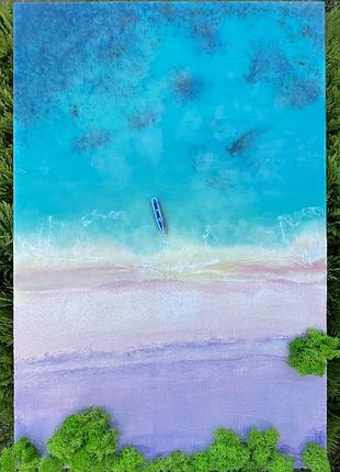 Интерьерная картина смолой "пинк бич на о. комодо" 40х60см.
