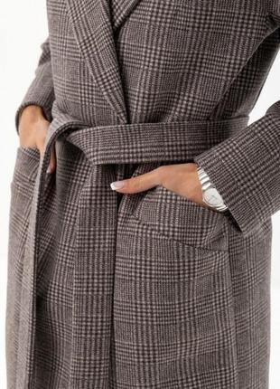 Пальто женское шерстяное оверсайз демисезонное деми, клетчатое, коричневое7 фото