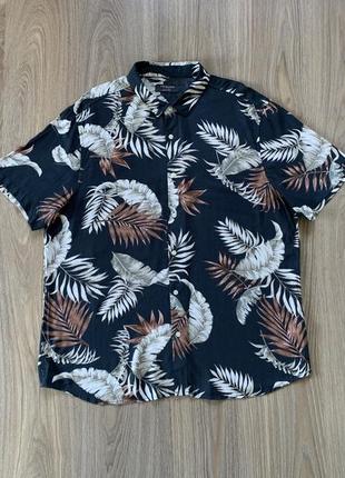 Мужская лёгкая рубашка гавайка с принтом листьев primark