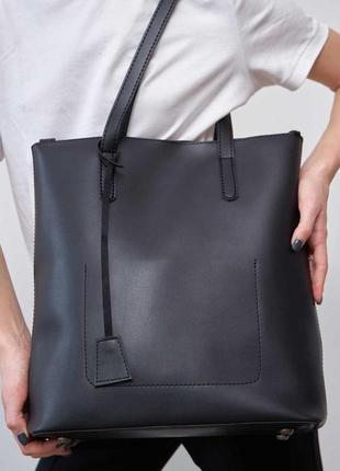 Жіноча сумка-шопер, містка молодіжна жіноча чорна сумка з екошкіри венді4 фото