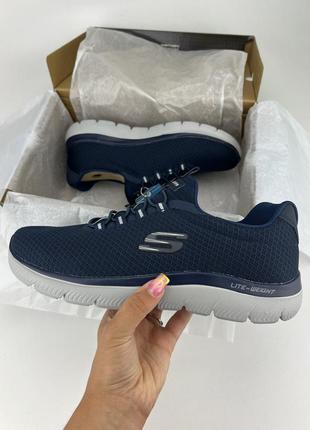 Кросівки skechers summits 52811 nvy (km2791) сині текстиль, оригінальні кросівки скейчерс чоловічі