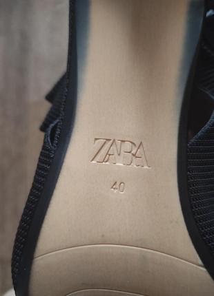 Туфли-лодочки слингбэки zara из фактурной ткани с острым носком и бантиками на щиколотке9 фото