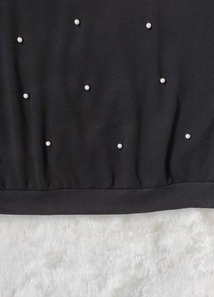 Чорний світшот реглан джемпер із перлами намистинами тонка кофта батал великого розміру shein6 фото