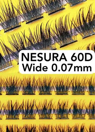 Пучковые накладные ресницы nesura wide 60d изгиб c несура широкие пучки