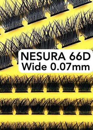 Пучковые накладные ресницы nesura wide 66d изгиб c несура широкие пучки