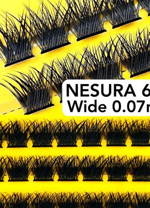 Пучкові накладні вії nesura wide 66d вигин c несура широкі пучки2 фото