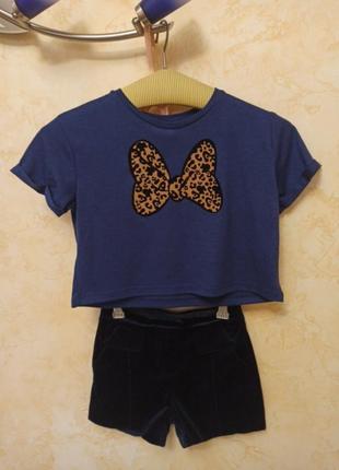 Красивый комплект на девочку велюровые шорты футболка 5 6 7 лет