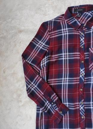 Бордовая синяя натуральная длинная рубашка в клетку платье рубашка удлиненная туника в полоску6 фото