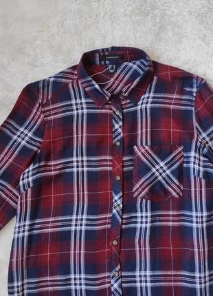 Бордовая синяя натуральная длинная рубашка в клетку платье рубашка удлиненная туника в полоску7 фото