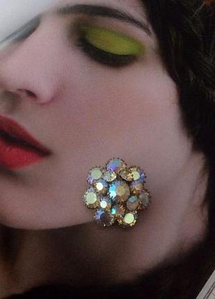 Брошь аврора бореалис чехословакия 50-60-е брошка винтаж ссср аб с кристаллами северное сияние