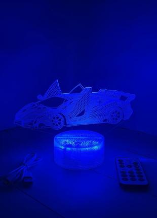 3d-лампа ламборгіні, подарунок для фанатів спортивних автомобілів, світильник або нічник, 7 кольорів і пульт2 фото