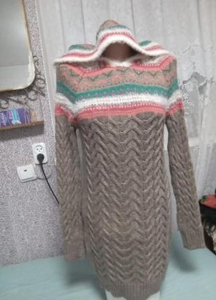 Новое вязаное платье, или туника, с капюшоном,размер прибл.xs-m3 фото