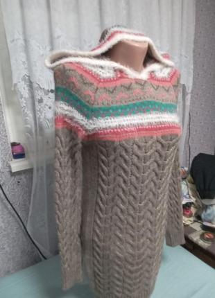 Новое вязаное платье, или туника, с капюшоном,размер прибл.xs-m4 фото
