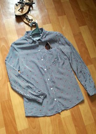 Классная натуральная рубашка блуза в полоску с сердцами от papaya2 фото