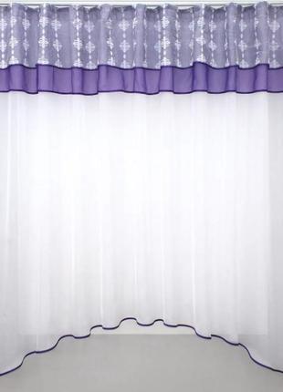 Гардина арка на кухню, балкон (270х170см). колір білий з фіолетовим1 фото