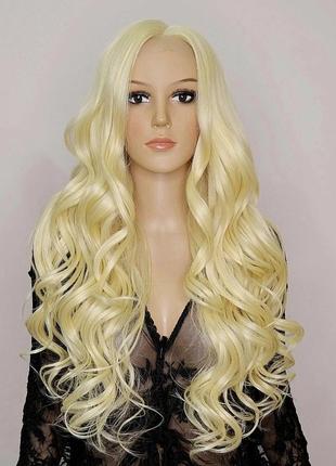 Перука на сітці lace wig блонд блондин довгий кучерявий термостійкий + шапочка під перука у подарунок!
