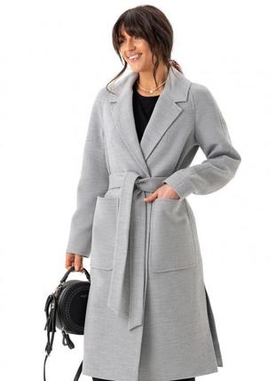Пальто женское миди, кашемировое шерстяное, демисезонное, осеннее весеннее, однотонное, серое6 фото