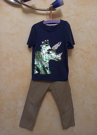 Летний комплект на мальчика футболка динозавр хлопковые штаны armani geans