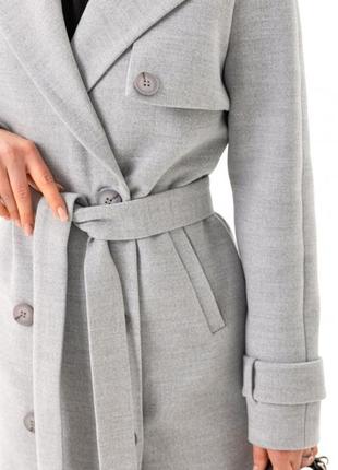 Пальто женское демисезонное кашемировое шерстяное двубортное на пуговицах, длинное, однотонное серое1 фото