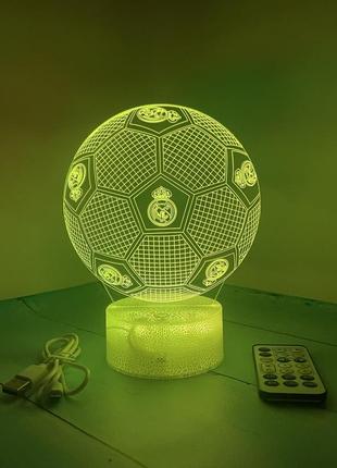 3d-лампа м'яч із емблемою фк реал мадрид, подарунок для футболістів, світильник або нічник, 7 кольорів і пульт7 фото