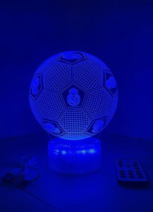 3d-лампа м'яч із емблемою фк реал мадрид, подарунок для футболістів, світильник або нічник, 7 кольорів і пульт4 фото