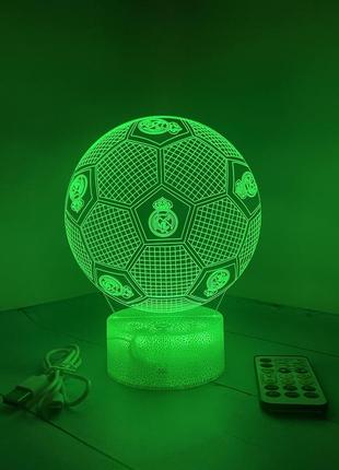 3d-лампа м'яч із емблемою фк реал мадрид, подарунок для футболістів, світильник або нічник, 7 кольорів і пульт5 фото